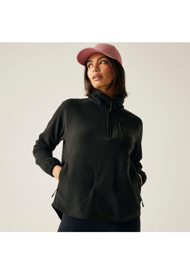 Regatta - Polar damski z suwakiem 1/2 Frankie. Kolor: czarny. Materiał: polar. Długość rękawa: raglanowy rękaw