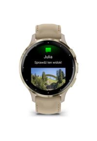 GARMIN - Garmin Venu 3S Bezel ze stali nierdzewnej w kolorze soft gold z kopertą w kolorze french gray i skórzanym paskiem. Materiał: skóra. Styl: sportowy, casual