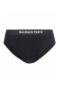 Balmain - BALMAIN - Czarne slipy z logo. Kolor: czarny. Materiał: guma, prążkowany, bawełna. Wzór: aplikacja