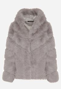 Born2be - Szara Futrzana Kurtka z Kapturem Daviella. Typ kołnierza: kaptur. Kolor: szary. Materiał: futro. Wzór: aplikacja #4