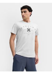 4f - T-shirt regular z bawełny organicznej męski. Kolor: szary. Materiał: bawełna. Wzór: nadruk #1