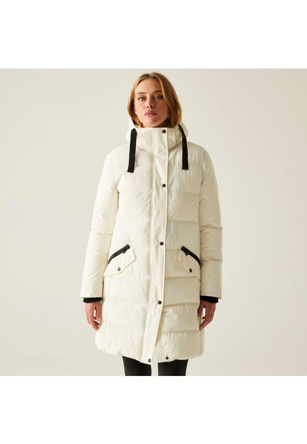 Regatta - Płaszcz damski zimowy ocieplany Eryn. Kolor: biały. Materiał: puch, syntetyk. Sezon: zima. Sport: turystyka piesza