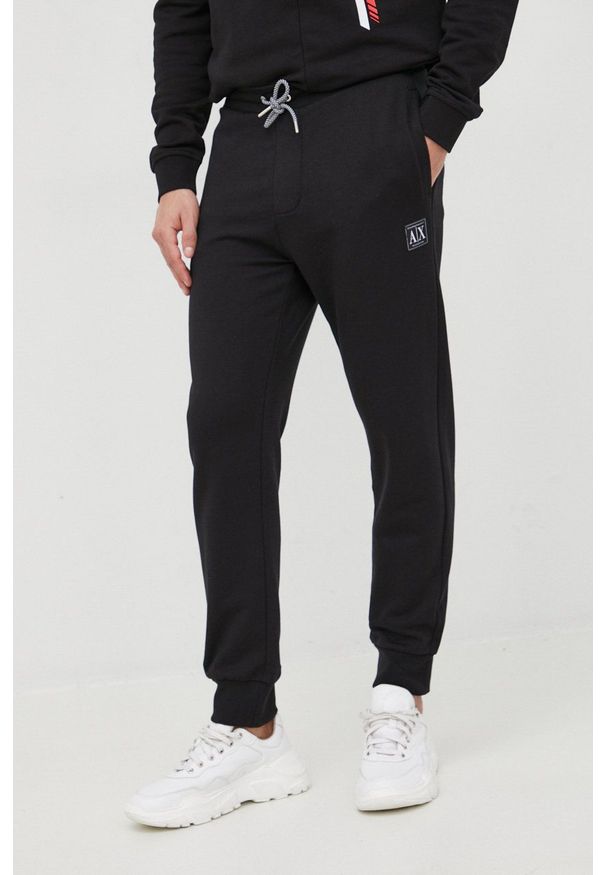 Armani Exchange spodnie dresowe bawełniane 3LZPAF.ZJFAZ męskie kolor czarny gładkie. Kolor: czarny. Materiał: bawełna, dresówka. Wzór: gładki