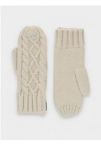 outhorn - Rękawiczki jednopalczaste uniseks - kremowe. Kolor: kremowy. Materiał: dzianina, akryl. Wzór: ze splotem. Sezon: zima #1