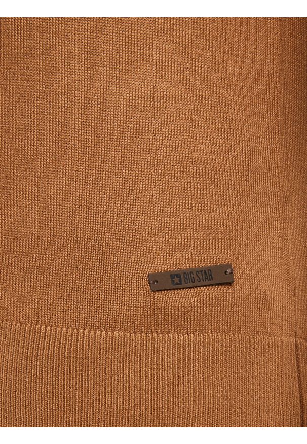 Big-Star - Sweter męski z kołnierzykiem polo brązowy Bradson 802. Okazja: na co dzień. Typ kołnierza: polo. Kolor: brązowy. Materiał: wiskoza. Długość rękawa: długi rękaw. Długość: długie. Styl: elegancki, casual, sportowy