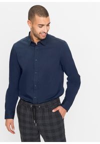 bonprix - Koszula biznesowa ze stretchem, Slim Fit. Okazja: na spotkanie biznesowe. Kolor: niebieski. Materiał: materiał, bawełna. Długość rękawa: długi rękaw. Długość: długie. Styl: biznesowy
