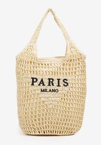 Born2be - Beżowa Torebka Shopper z Plecionką i Napisami Navessa. Kolor: beżowy. Wzór: napisy. Sezon: lato, wiosna. Styl: klasyczny, casual