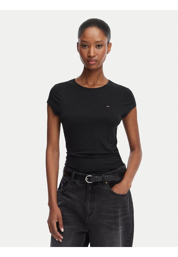 Tommy Jeans T-Shirt Draped DW0DW22802 Czarny Slim Fit. Kolor: czarny. Materiał: wiskoza