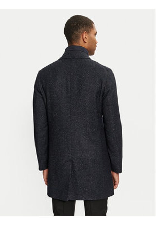 BOSS - Boss Płaszcz wełniany H-hyde 50528177 Granatowy Slim Fit. Kolor: niebieski. Materiał: wełna