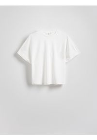 Reserved - T-shirt kimono z dodatkiem modalu - biały. Kolor: biały. Materiał: dzianina