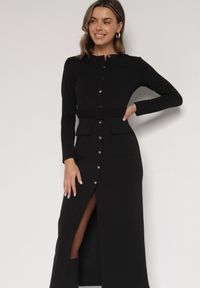 Born2be - Czarna Sukienka Koszulowa z Wiskozą Guzikami i Paskiem Vetienne. Okazja: na co dzień. Kolor: czarny. Materiał: wiskoza. Typ sukienki: koszulowe. Styl: casual #5
