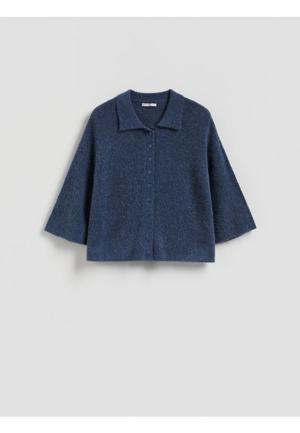 Reserved - Kardigan z dodatkiem wełny z alpaki - granatowy. Kolor: niebieski. Materiał: wełna