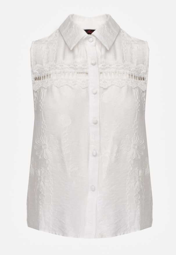 Born2be - Biała Wiskozowa Koszula Bez Rękawów w Stylu Boho z Haftem Viviebelle. Okazja: na co dzień. Kolor: biały. Materiał: wiskoza. Długość rękawa: bez rękawów. Wzór: haft. Styl: boho