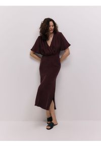Reserved - Sukienka z cupro - mahoniowy. Kolor: brązowy. Materiał: wiskoza, tkanina. Typ sukienki: proste #1