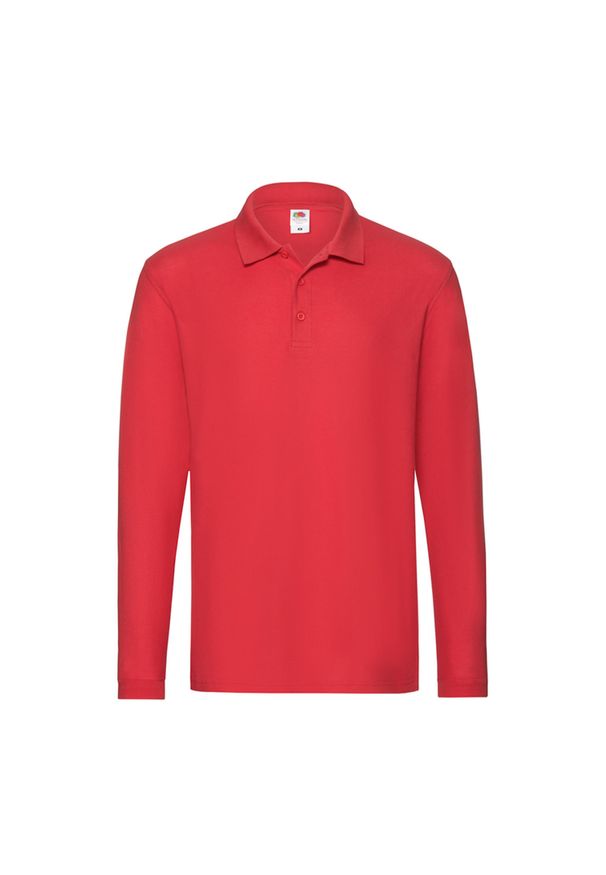 FRUIT OF THE LOOM - Męska Koszulka Polo Premium Z Długim Rękawem. Typ kołnierza: polo. Kolor: czerwony. Długość rękawa: długi rękaw. Długość: długie