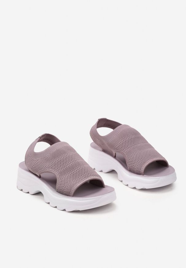 Born2be - Fioletowe Wsuwane Sandały na Grubej Podeszwie z Wycięciami i Elastyczną Cholewką Ampla. Zapięcie: bez zapięcia. Kolor: fioletowy. Styl: elegancki