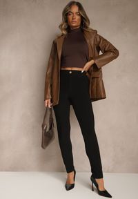 Renee - Czarne Dopasowane Spodnie High Waist z Gumką w Pasie Wedvira. Okazja: na co dzień. Stan: podwyższony. Kolor: czarny. Styl: casual, elegancki