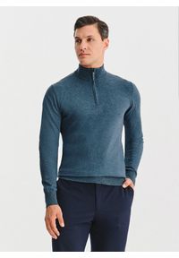 Pako Lorente - PAKO LORENTE – Granatowy sweter z rozpinaną stójką. Okazja: na co dzień. Typ kołnierza: kołnierzyk stójkowy. Kolor: niebieski. Materiał: wiskoza, poliester. Sezon: jesień. Styl: casual #7