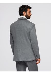 Ombre Clothing - Dzianinowa męska marynarka o dopasowany kroju - jasnoszara V2 - Rozmiar: XL. Okazja: na spotkanie biznesowe, do pracy, na co dzień. Kolor: szary. Materiał: dzianina. Styl: klasyczny, biznesowy, casual, elegancki #5