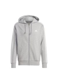 Adidas - Essentials French Terry 3-Stripes Full-Zip Hoodie. Typ kołnierza: kaptur. Kolor: szary, wielokolorowy, biały