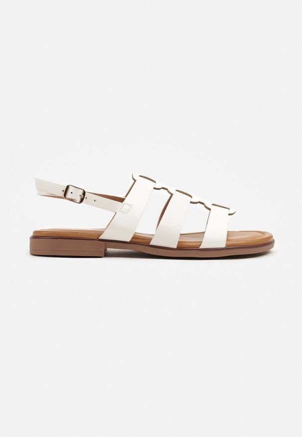 Born2be - Białe Sandały w Stylu Rzymianek Fenarilis. Okazja: na spacer. Zapięcie: sprzączka. Kolor: biały. Materiał: len, jeans. Sezon: lato. Styl: elegancki
