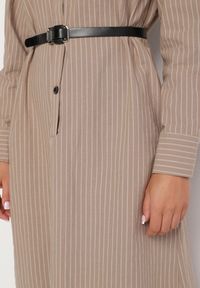 Born2be - Ciemnobeżowa Koszulowa Sukienka na Guziki z Paskiem i Imitacją Kieszeni Tintarra. Kolor: beżowy. Typ sukienki: koszulowe. Styl: elegancki, sportowy, klasyczny #3