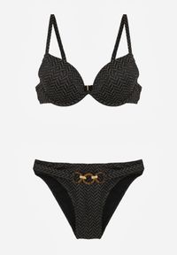 Born2be - Czarne Bikini Dwuczęściowe w Geometryczny Wzór z Ozdobą na Majtkach Corraenia. Kolekcja: plus size. Kolor: czarny. Długość: długie. Wzór: geometria, aplikacja #3