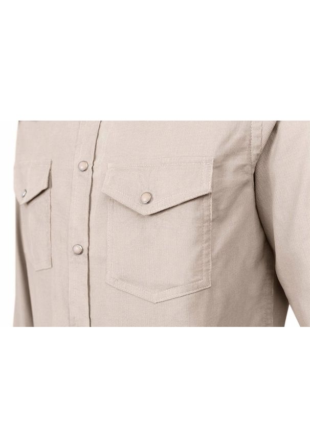 Wygodna Koszula z Delikatnego Sztruksu - Pako Jeans - Beżowa. Okazja: na co dzień. Kolor: beżowy, brązowy, wielokolorowy. Materiał: bawełna. Styl: casual