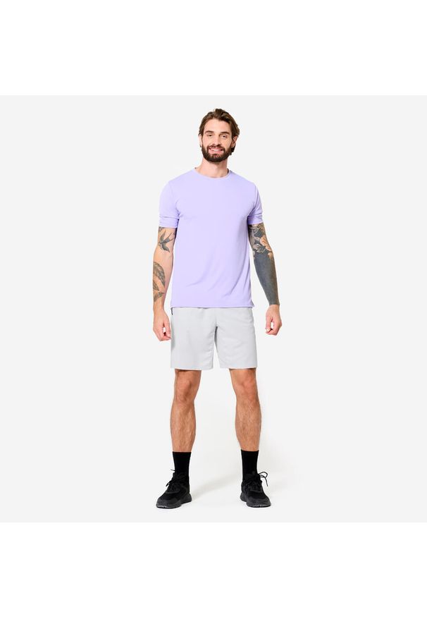 DOMYOS - Spodenki fitness męskie z kieszeniami. Kolor: szary. Materiał: poliester, materiał, elastan. Sport: fitness