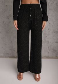 Renee - Czarne Spodnie z Bawełną o Szerokim Kroju z Cyrkoniami Azirene. Okazja: na co dzień. Kolor: czarny. Materiał: bawełna. Styl: casual #3