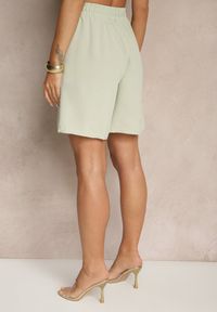 Renee - Jasnozielone Szorty z Bawełną High Waist Ozdobione Sznurkiem Talanisse. Okazja: na co dzień, na spacer. Stan: podwyższony. Kolor: zielony. Materiał: bawełna. Wzór: aplikacja. Styl: elegancki, klasyczny, casual