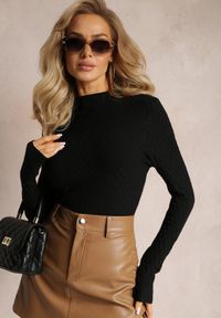 Renee - Czarny Dopasowany Sweter z Półgolfem i Delikatnym Tłoczeniem Sicoeur. Kolor: czarny. Sezon: zima #5