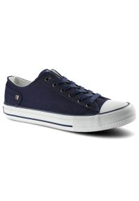 Big-Star - Granatowe Trampki Big Star Damskie Modne Obuwie. Okazja: na co dzień, do pracy, na spacer. Zapięcie: pasek. Kolor: niebieski. Materiał: guma, jeans, materiał. Szerokość cholewki: normalna. Styl: sportowy, klasyczny, casual