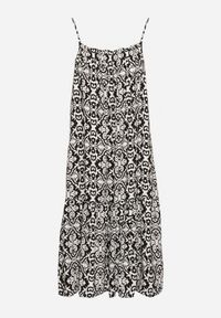 Born2be - Czarna Rozkloszowana Sukienka na Ramiączkach z Bawełny w Ornamentalny Wzór Valpio. Okazja: na spacer. Typ kołnierza: dekolt kwadratowy. Kolor: czarny. Materiał: bawełna. Długość rękawa: na ramiączkach #4