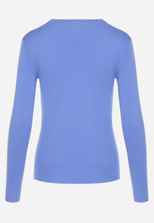 Born2be - Niebieski Sweter Klasyczny z Miękkiej Dzianiny Helentia. Kolor: niebieski. Materiał: dzianina. Styl: klasyczny