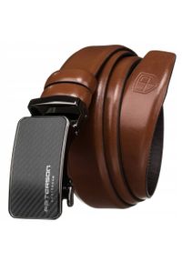 Pasek męski Peterson PTN A002 BROWN brązowy. Kolor: brązowy. Materiał: jeans, skóra