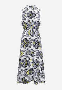 Born2be - Szaro-Biała Sukienka Rozkloszowana z Klapami przy Dekolcie w Abstrakcyjny Wzór Elebia. Okazja: na co dzień, na imprezę. Kolor: szary. Materiał: tkanina. Sezon: lato. Typ sukienki: rozkloszowane. Styl: casual, klasyczny #4