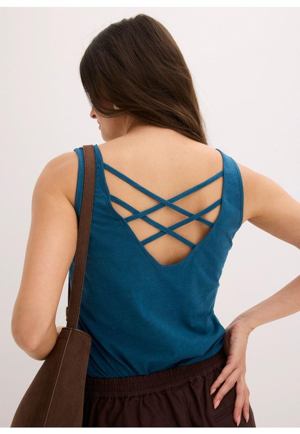 bonprix - Top z dżerseju z czystej bawełny organicznej. Kolor: niebieski. Materiał: jersey, bawełna
