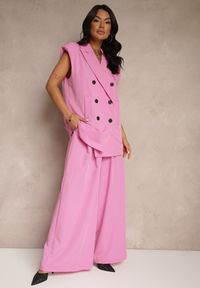 Renee - Różowe Spodnie Garniturowe o Szerokim Kroju High Waist Peavelle. Stan: podwyższony. Kolor: różowy. Styl: klasyczny, elegancki