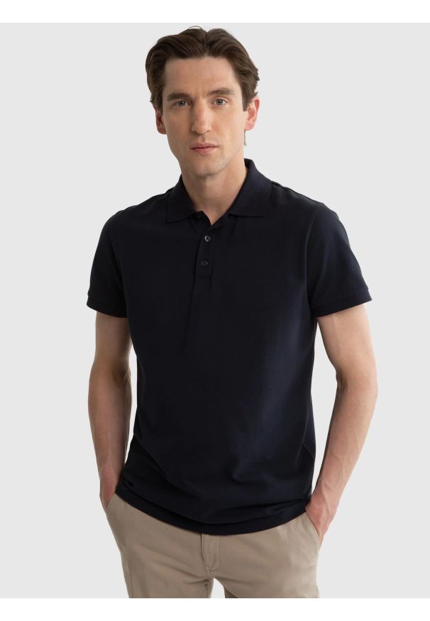 Big-Star - Koszulka męska polo granatowa Markolinos 403. Okazja: na co dzień. Typ kołnierza: polo. Kolor: niebieski. Materiał: bawełna, materiał. Styl: casual, retro, vintage