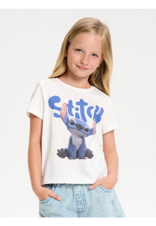 Sinsay - Koszulka Stitch - kremowy. Kolor: kremowy