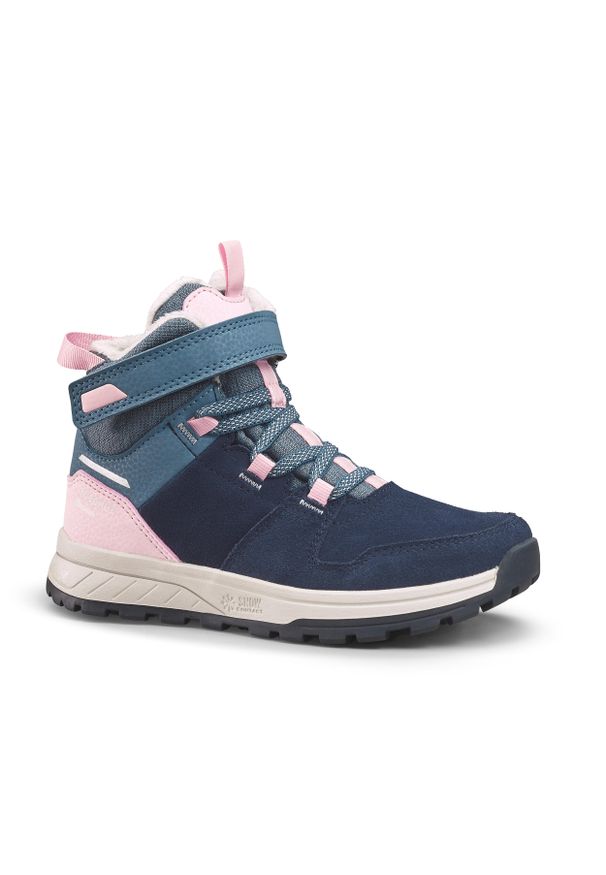 quechua - Buty turystyczne dla dzieci skórzane Quechua SH100 Warm wodoodporne. Kolor: niebieski, różowy, wielokolorowy, szary. Materiał: skóra. Szerokość cholewki: normalna. Sezon: zima