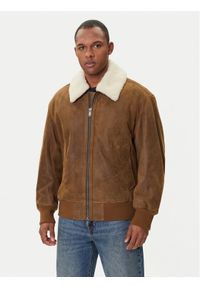 BOSS Kurtka skórzana Jonier 50547567 Beżowy Relaxed Fit. Kolor: beżowy. Materiał: skóra