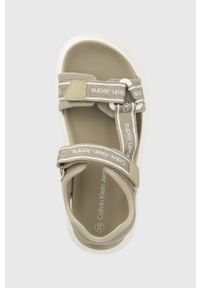 Calvin Klein Jeans sandały dziecięce kolor beżowy. Zapięcie: rzepy. Kolor: beżowy. Materiał: poliester #3