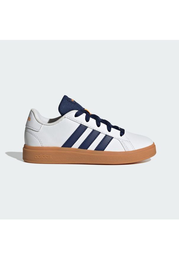 Adidas - Buty Grand Court Lifestyle Tennis Lace-Up. Kolor: brązowy, niebieski, wielokolorowy, biały. Materiał: materiał. Sport: turystyka piesza