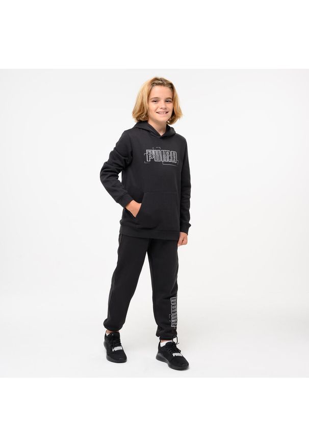 Bluza dziecięca Puma z kapturem. Typ kołnierza: kaptur. Kolor: czarny. Materiał: bawełna, materiał