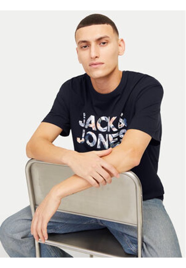 Jack & Jones - Jack&Jones T-Shirt Bryan 12268127 Granatowy Relaxed Fit. Kolor: niebieski. Materiał: bawełna