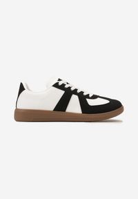 Renee - Czarno-Białe Sznurowane Sneakersy na Brązowej Podeszwie z Przeszyciami Assetnima. Kolor: czarny #2