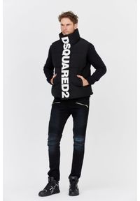 DSQUARED2 Czarny męski puchowy bezrękawnik z dużym logo, Rozmiar 52. Kolor: czarny. Materiał: puch. Długość rękawa: bez rękawów