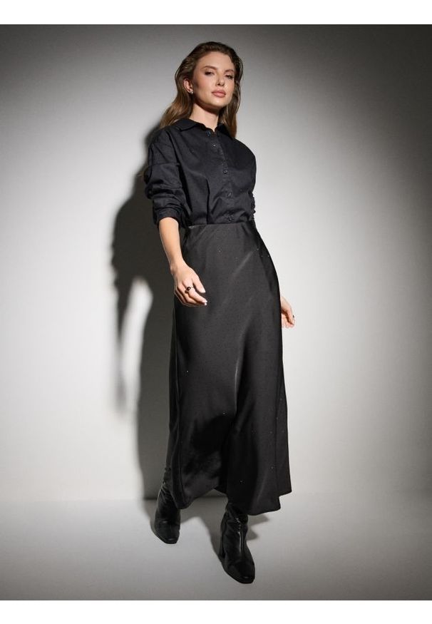 Sinsay - Spódnica maxi z połyskującą aplikacją - czarny. Kolor: czarny. Wzór: aplikacja